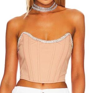 Revolve h:ours Sandy Bustier Corset Top in Nude Rhinestones Size Medium